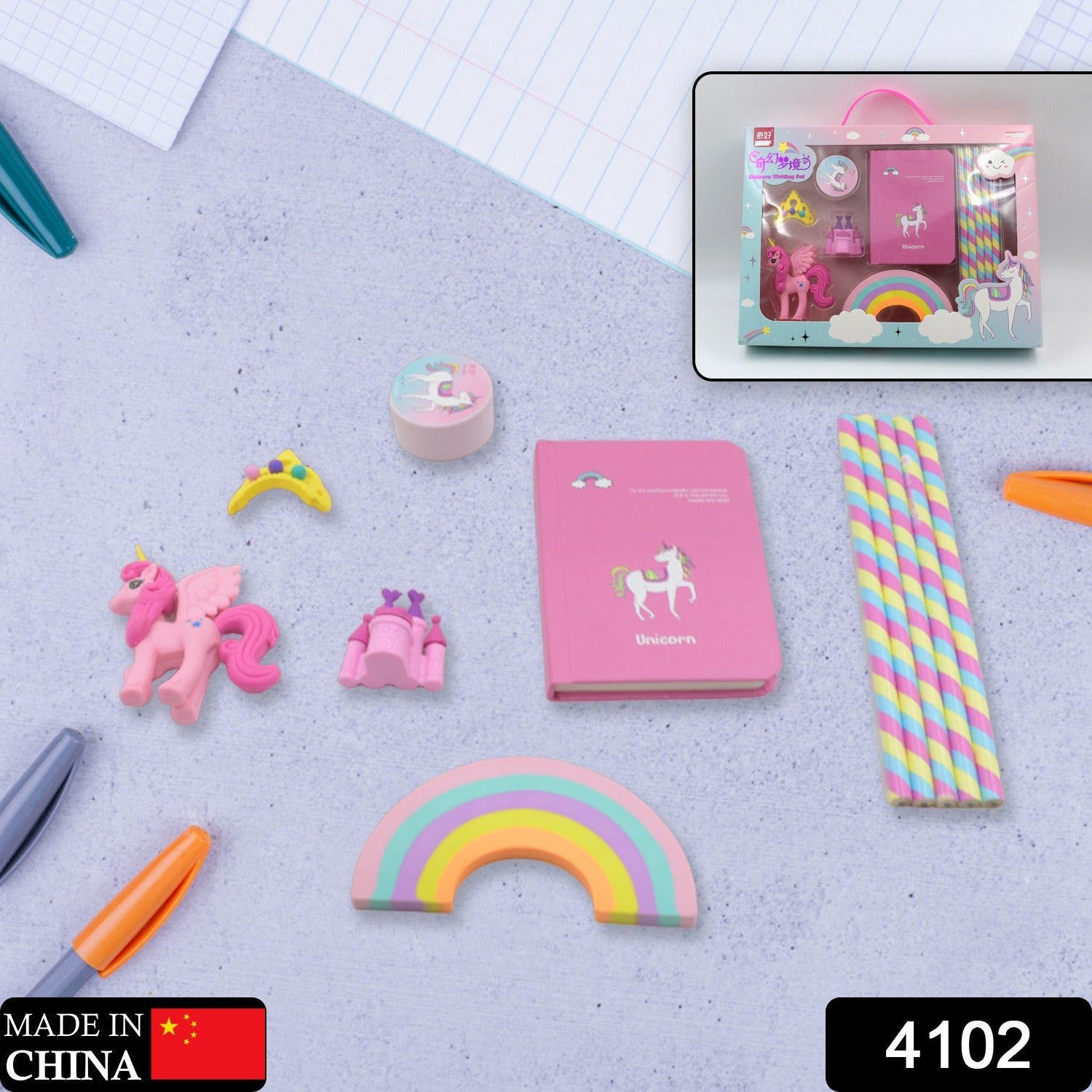 4102 Unicorn Stationery Writing Set - Unicorn Diary, Pencils, Sharpener, Unique Erasers for Girls Ages 4-11 Years Old Birthday Party Return Gift Set for Girls Kids (11 Pc Set) 4102 Unicorn Stationery Writing Set - Unicorn Diary, Pencils, Sharpener, Unique Erasers for Girls Ages 4-11 Years Old Birthday Party Return Gift Set for Girls Kids (11 Pc Set)